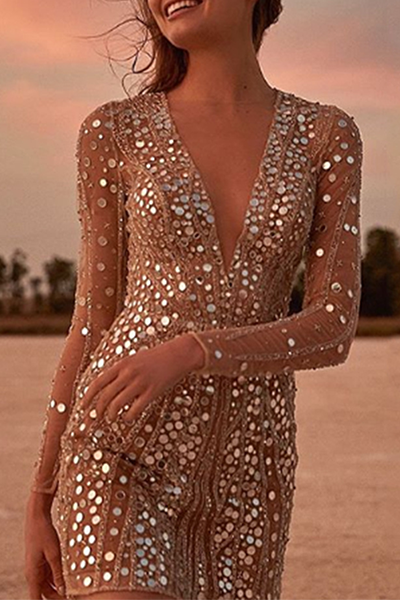 Sequin-Embellished Mini Dress