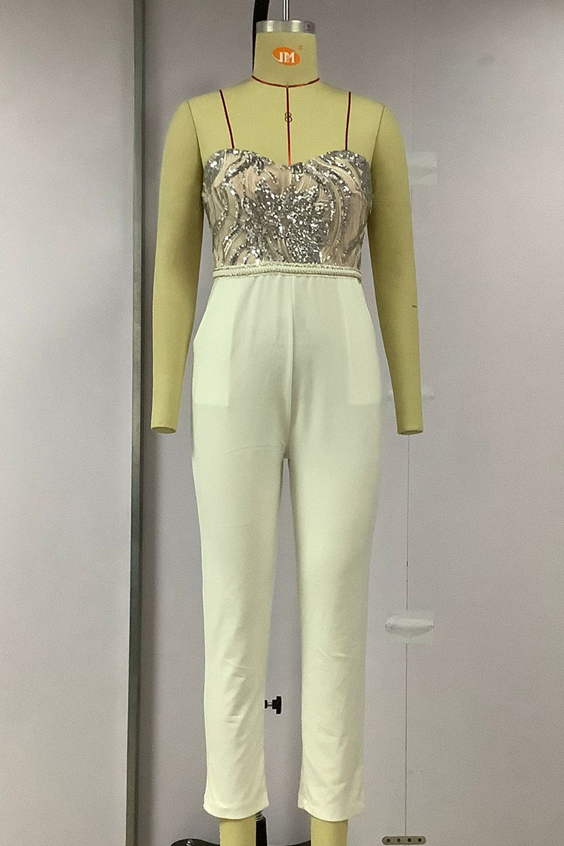 Sexy Solid Embroidered Sequins Patchwork Strapless Regular Overall