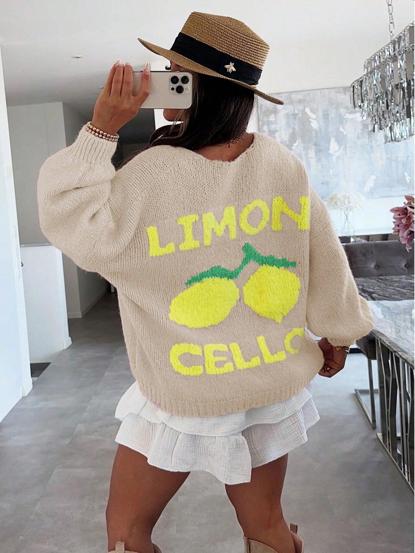 Knit sweater with lemon print for women
