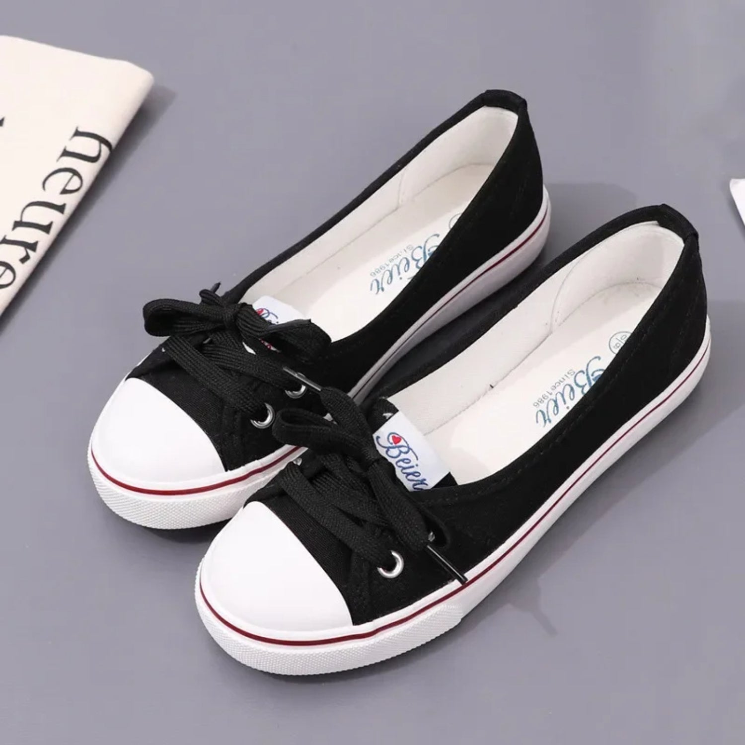 Red Color Bow Lace-Up Canvas Shoes