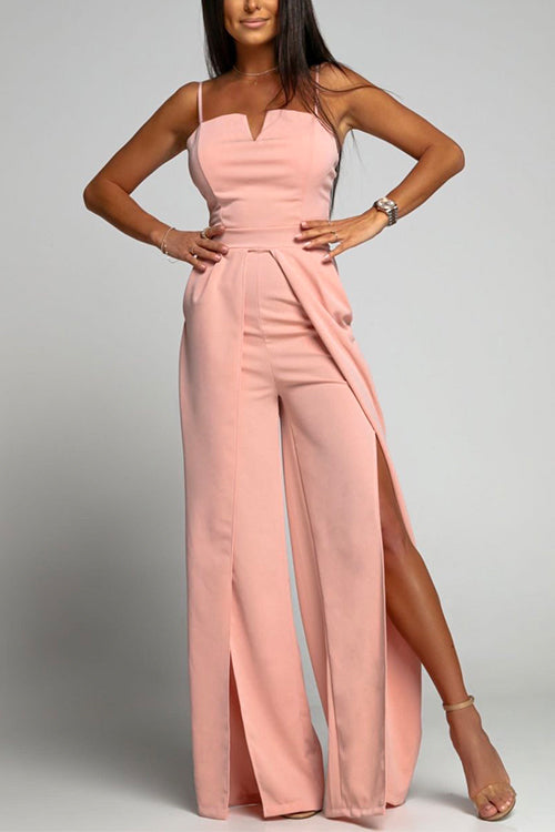High Waist Slit Flowing Wide Leg Cami Jumpsuit