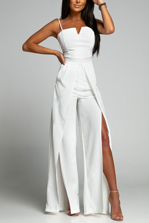 High Waist Slit Flowing Wide Leg Cami Jumpsuit