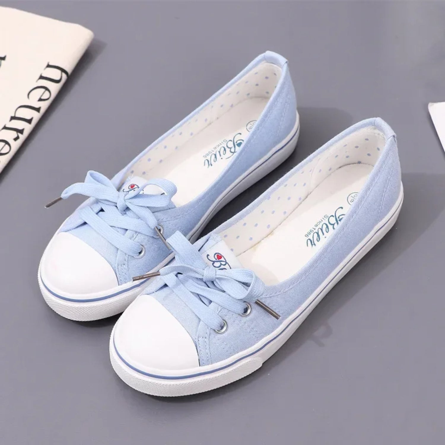 Red Color Bow Lace-Up Canvas Shoes