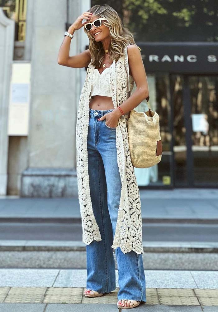 Sleeveless Vintage Cardigan With Hollow Lace And V-neck
