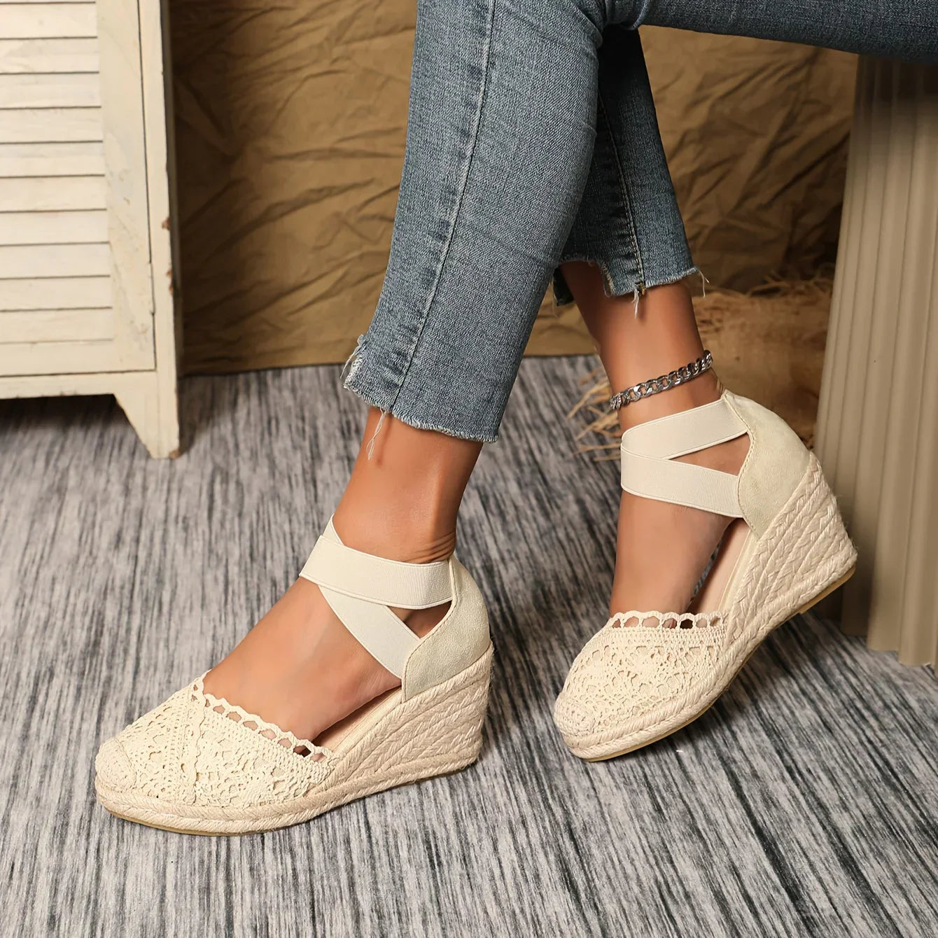 Elegant Wedge Sandals with Crochet Tip