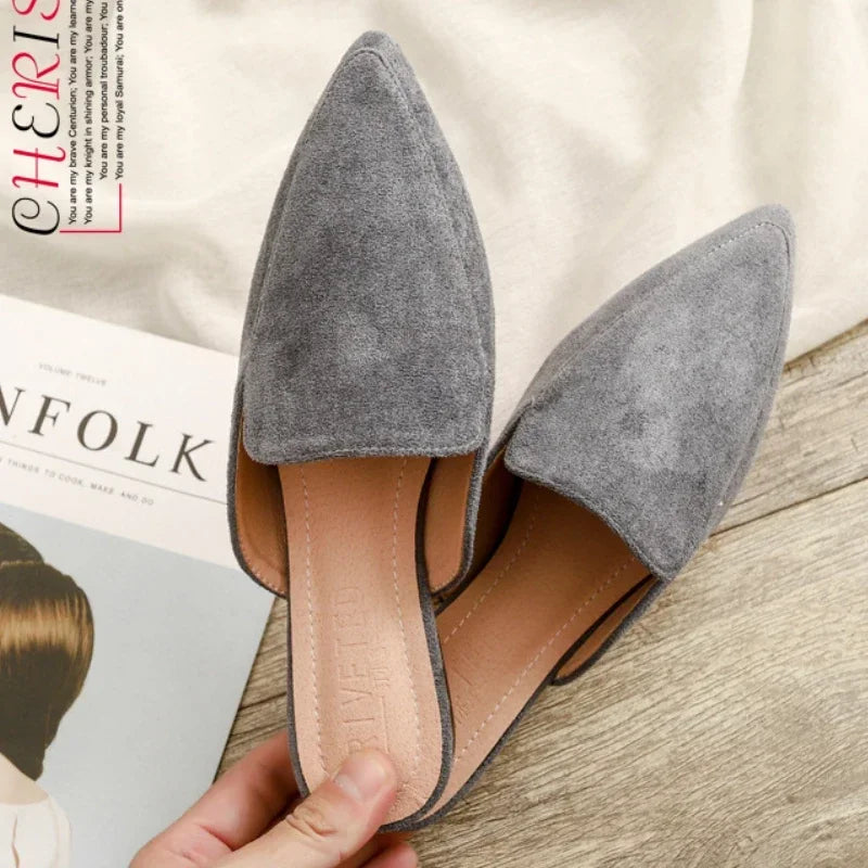 Elegant Suede Mules With Pointed Toe