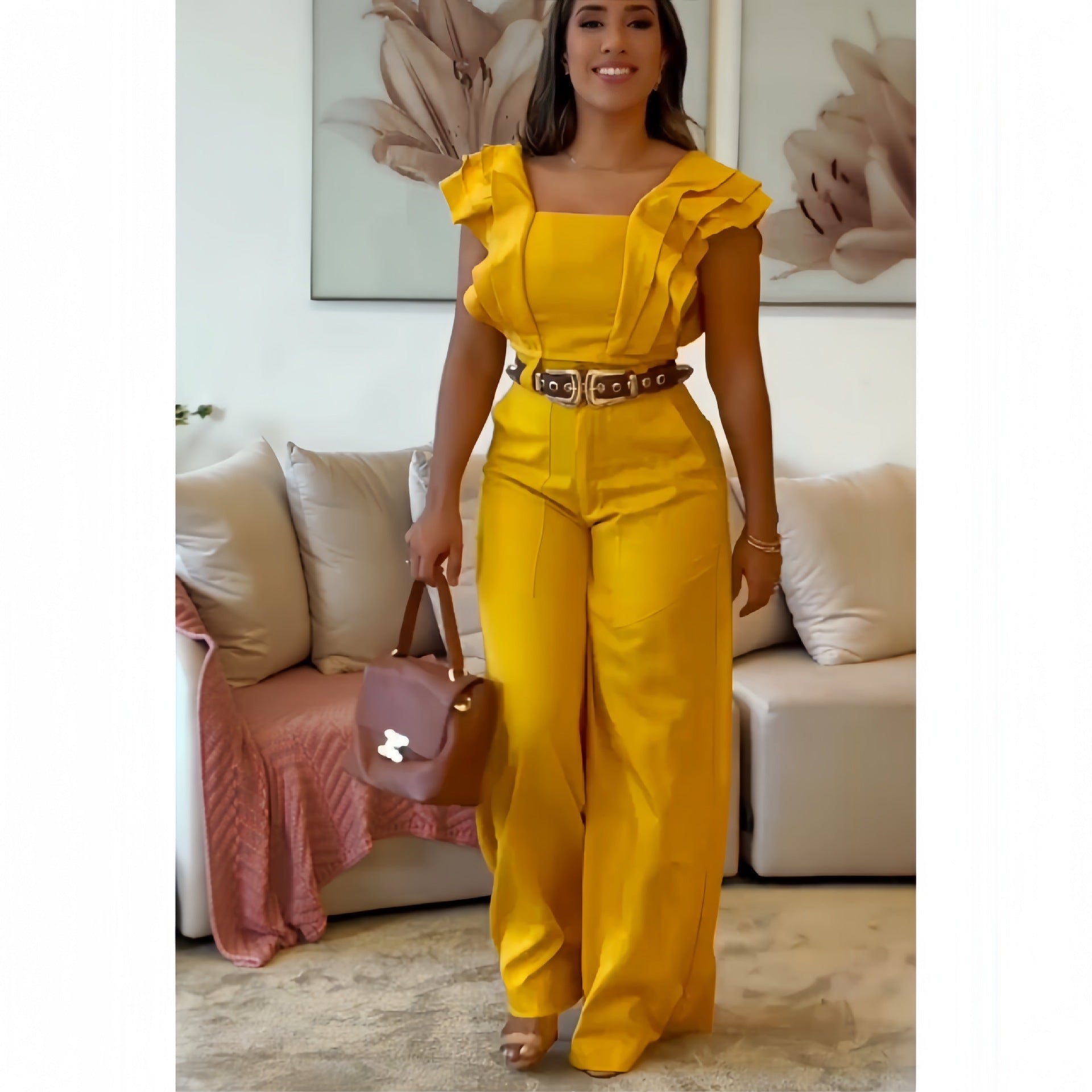 Ladies elegant jumpsuit with voluminous ruffle details