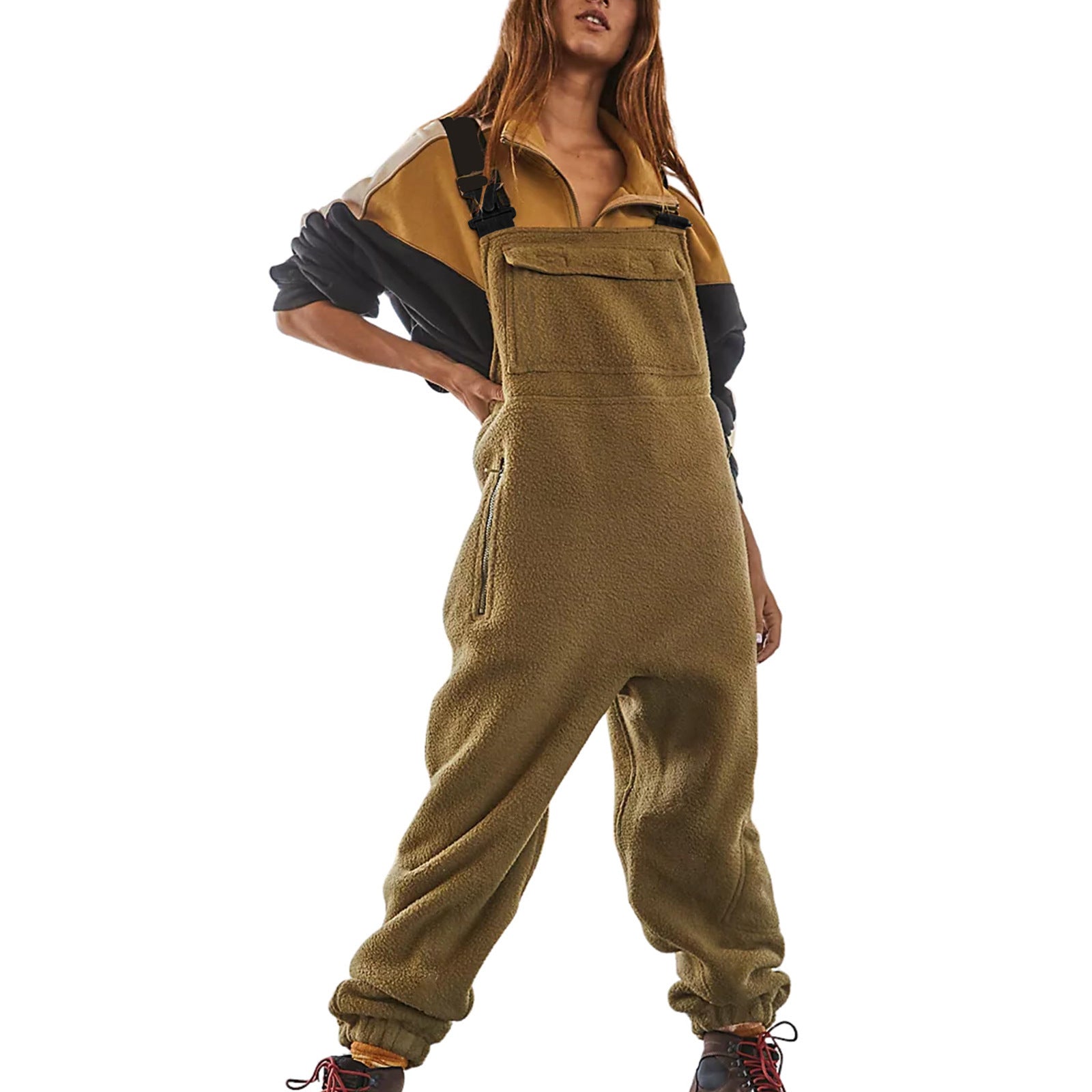 Women's Casual Fleece Overalls with Side Pockets
