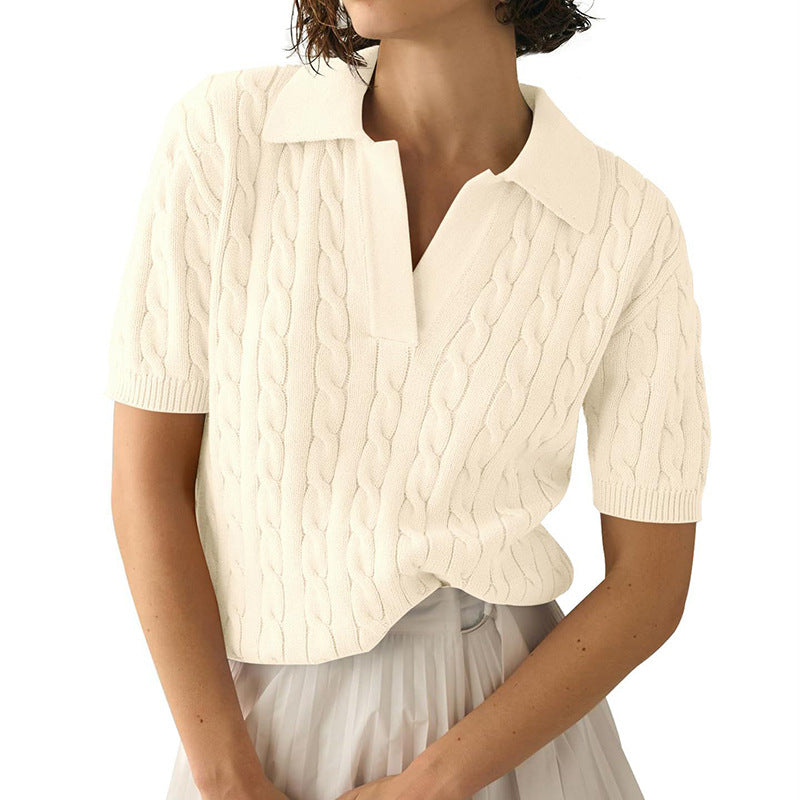Polo Collar Twist Knit Sweater