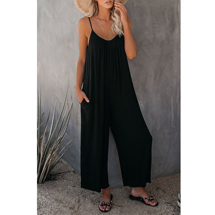 Women's Casual Jumpsuit with Wide Legs and Practical Pockets