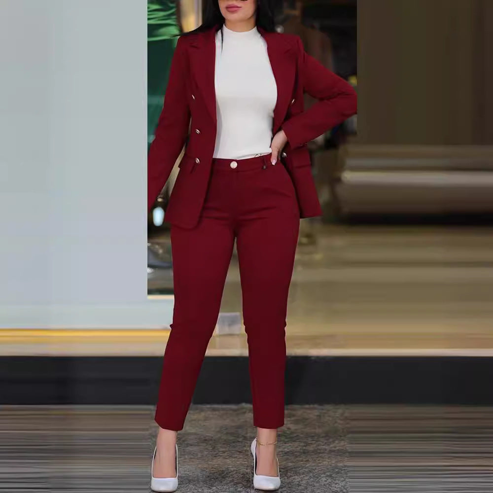 Women's Elegant Suit Set with Tailored Blazer and Slim Pants