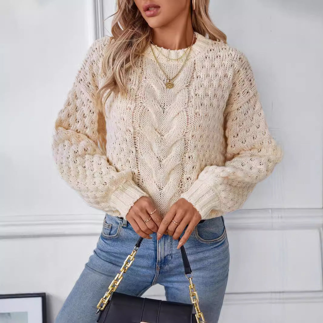 Women's cozy knit pullover with textured cable pattern and casual fit