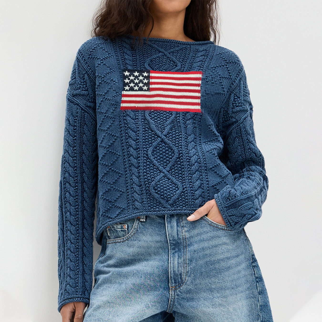 Women's knit pullover with American flag design