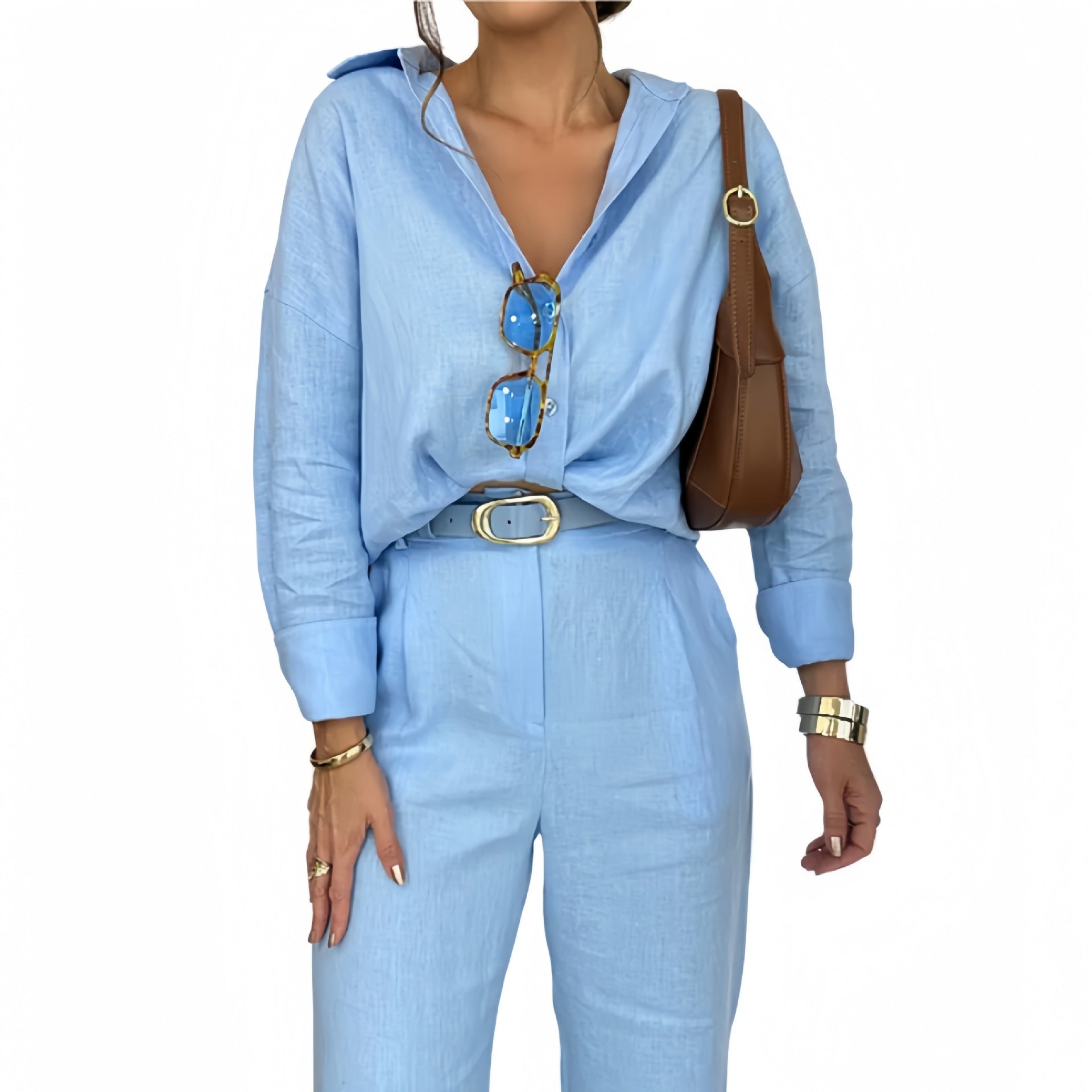 Women's trendy linen jumpsuit with tailored fit and long sleeves