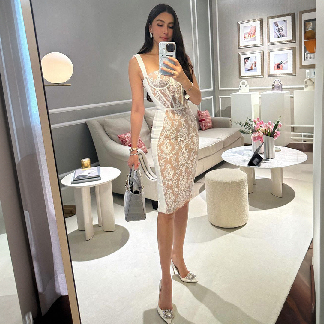 Ladies Lace Dress with Corset Effect