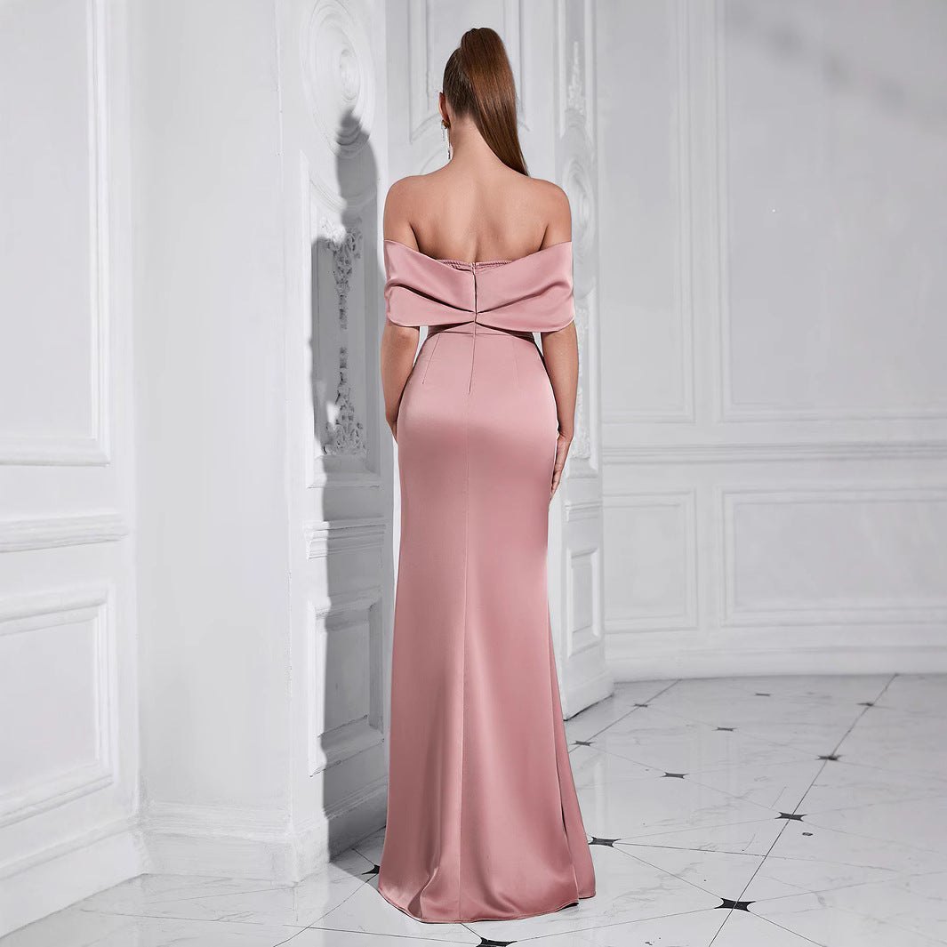 Women's Elegant Evening Dress with Off-the-Shoulder Details and Side Slit