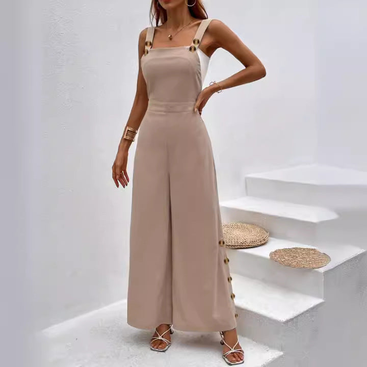 Ladies fashionable jumpsuit with elegant button details and wide leg