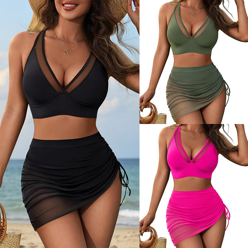Women's Sportive Bikini Set with Adjustable Wrap Skirt and Fashionable Details
