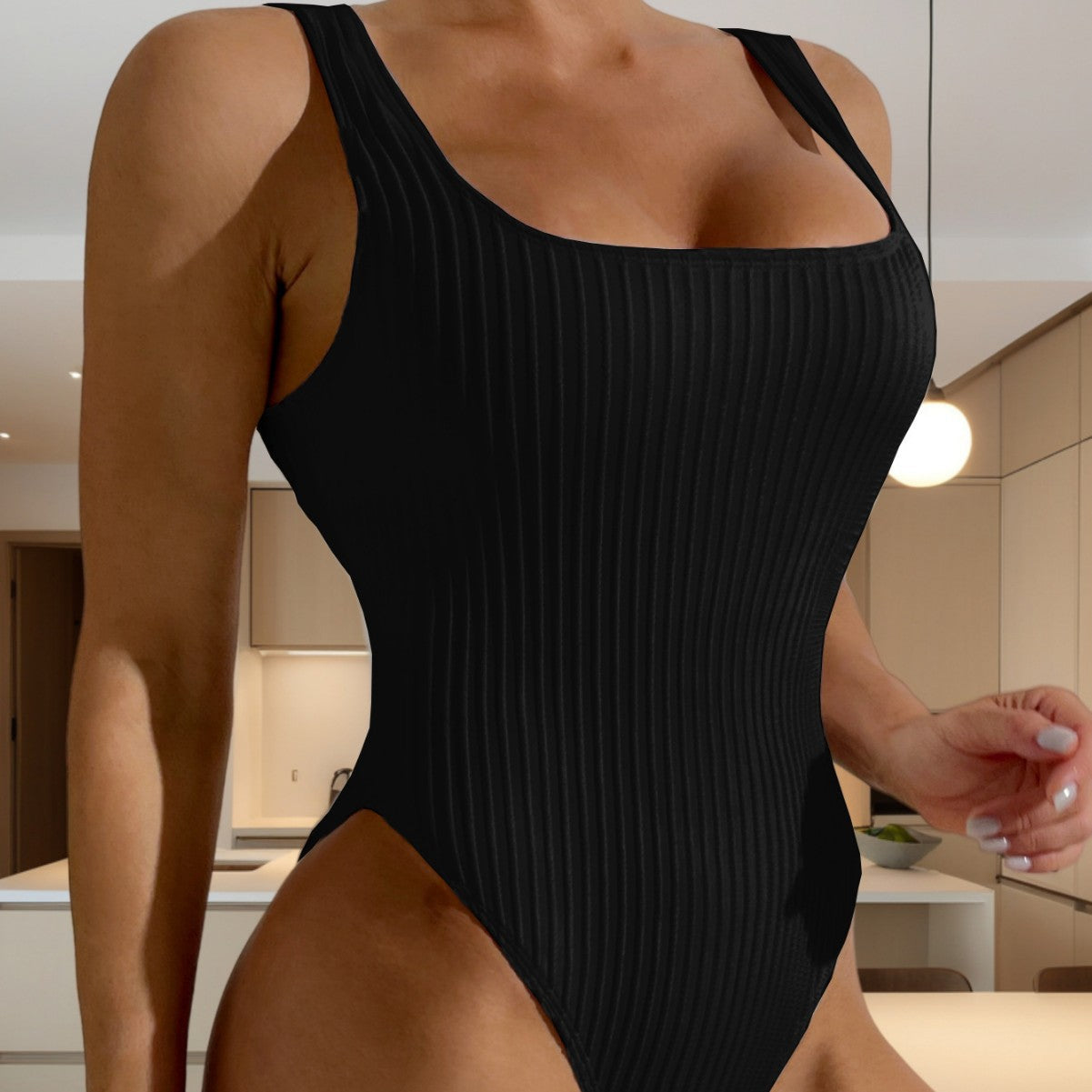 Women's High-Cut Swimsuit with Ribbed Texture