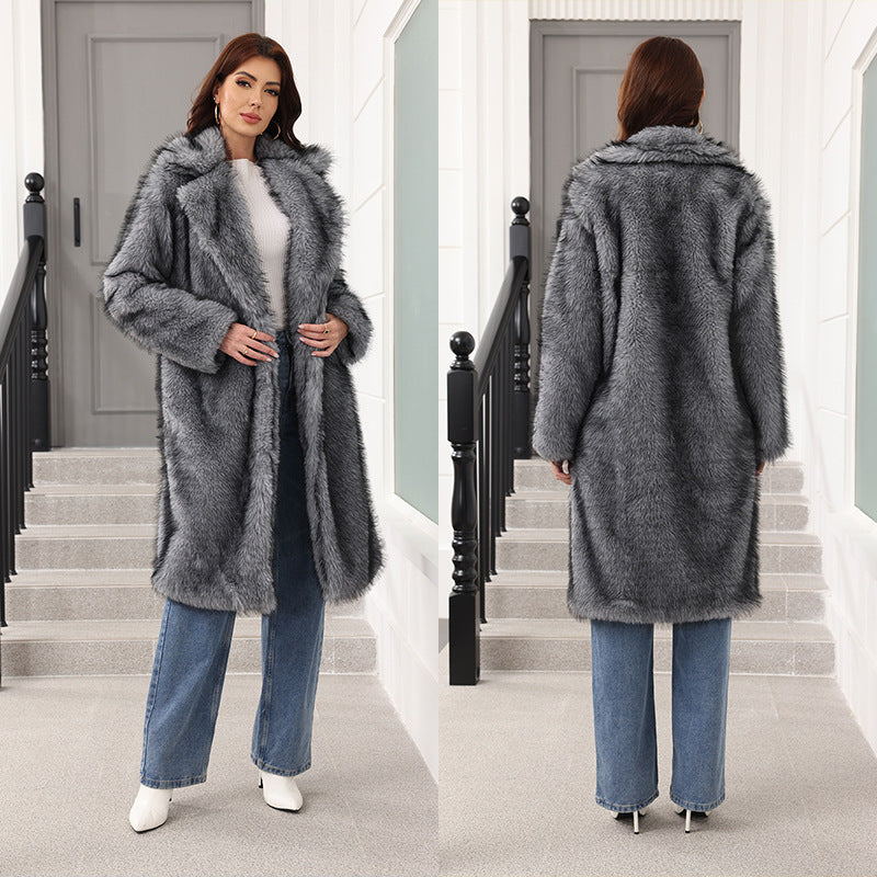 Women's Fashionable Oversized Fur Coat with Hood