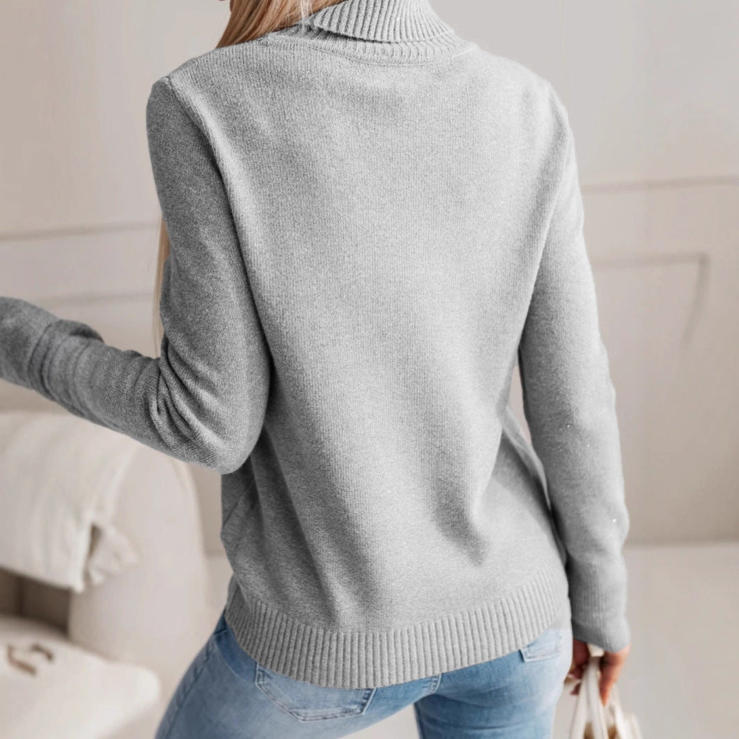 Women's elegant turtleneck pullover with button details