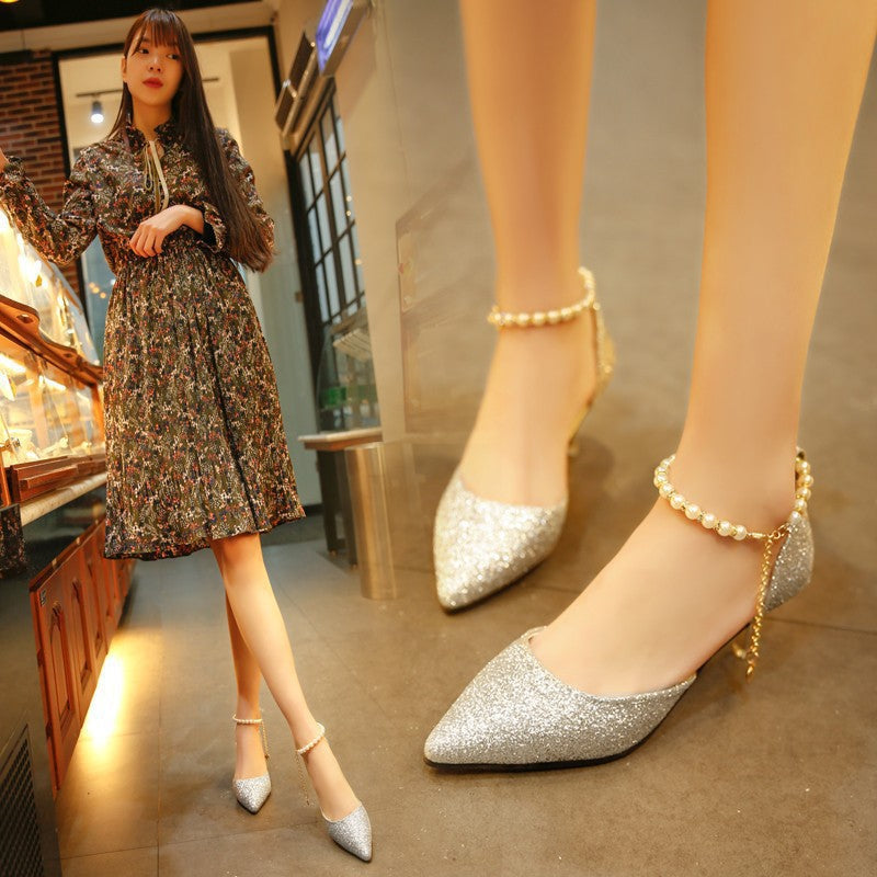 Women Glittering High Heels with Elegant Jewelry Details