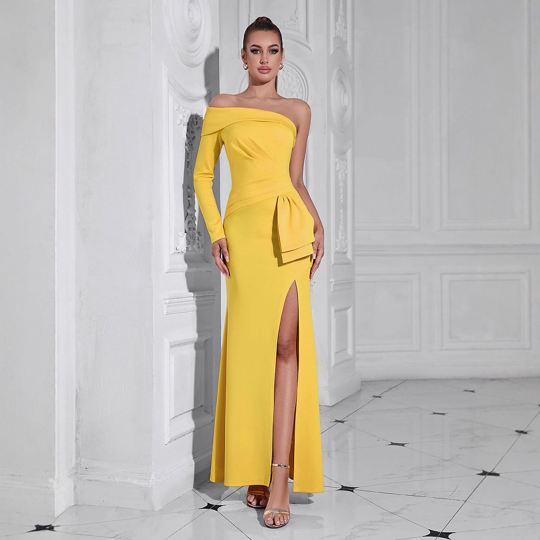 Ladies Elegant Evening Dress with Asymmetric Design and Fascinating Slit