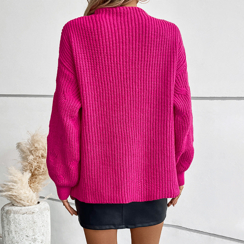 Women's chunky knit pullover with striking wave pattern