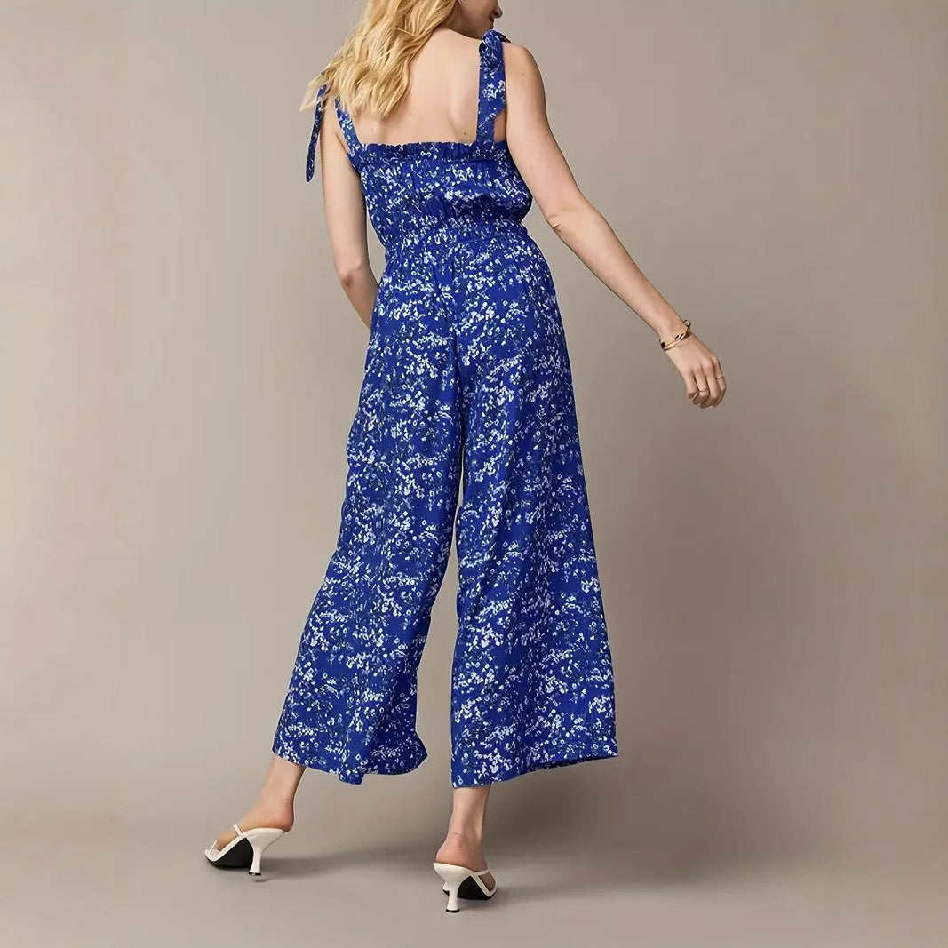 Women's jumpsuit with playful ruffle design and elastic waist insert