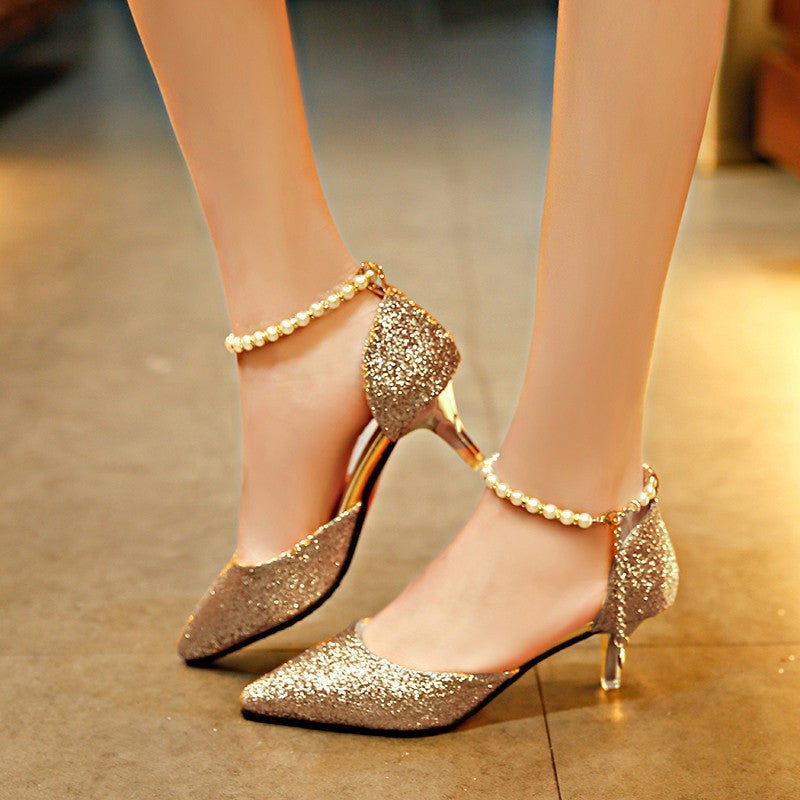 Women Glittering High Heels with Elegant Jewelry Details