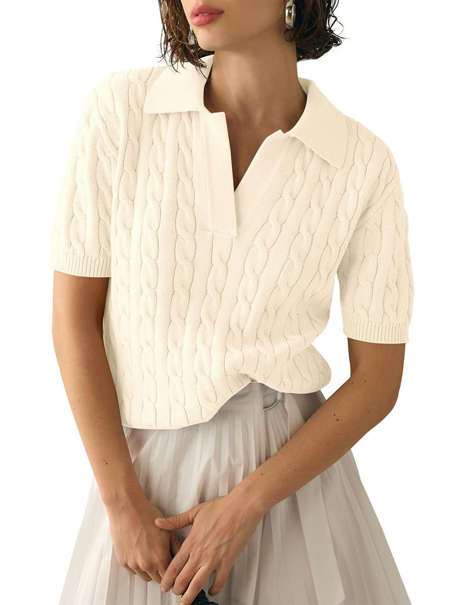Polo Collar Twist Knit Sweater