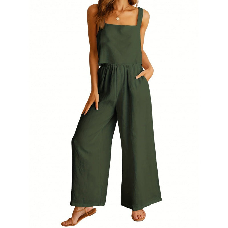 Ladies casual jumpsuit with wide leg and practical pockets