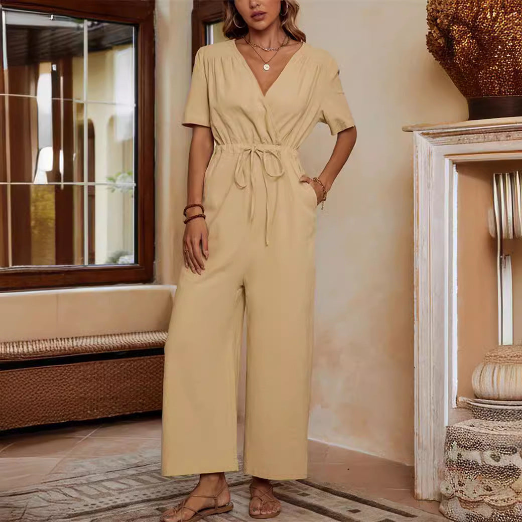Women's Casual Jumpsuit with High Waist and Practical Pockets