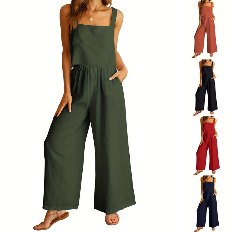 Women's Airy Jumpsuit with Wide Leg and Adjustable Waistband