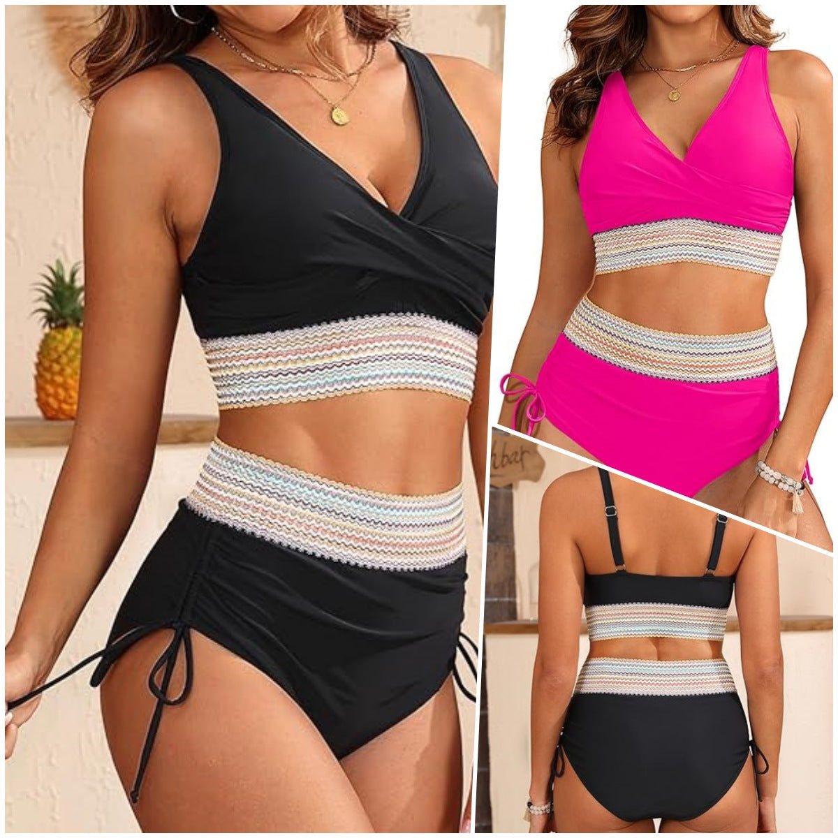 Women's High-Cut Bikini with Elegant Wrap Look and Decorative Band