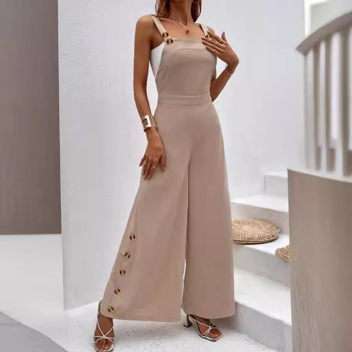 Ladies fashionable jumpsuit with elegant button details and wide leg