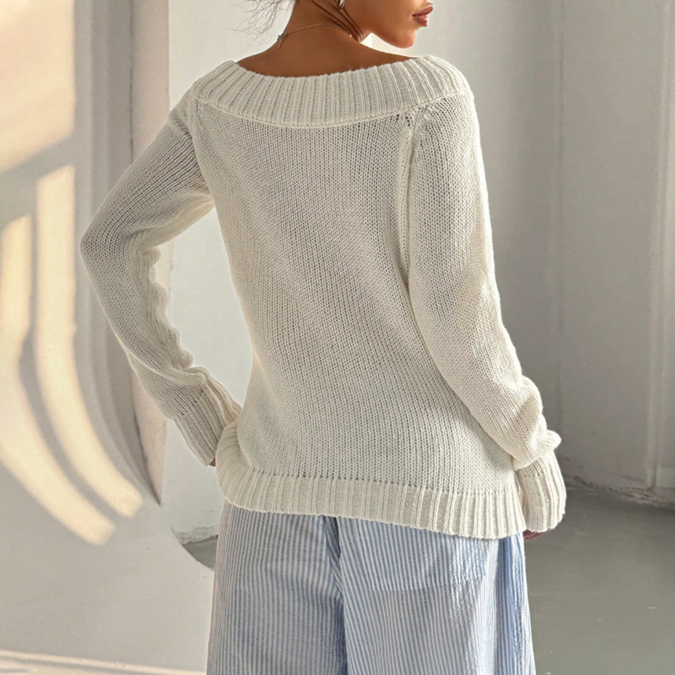 Women's Off-Shoulder pullover with Textured Knit Pattern