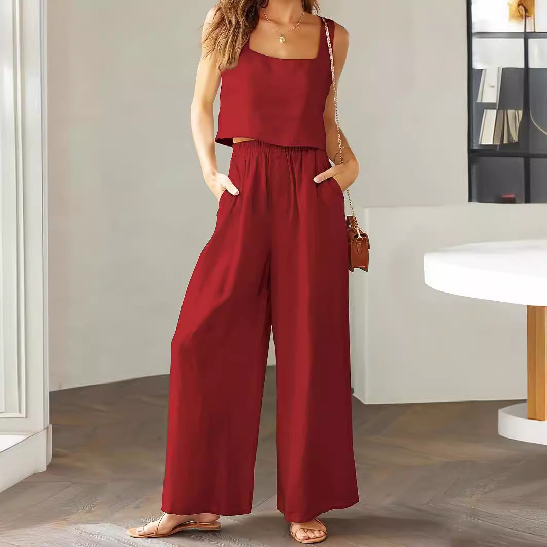Women's Airy Jumpsuit with Wide Leg and Adjustable Waistband