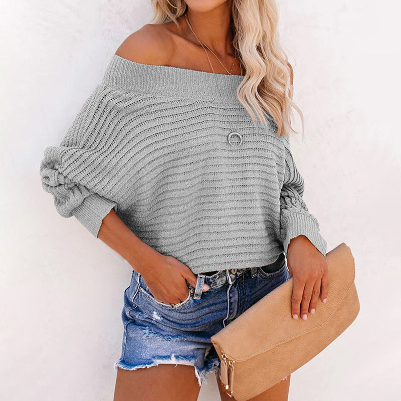 Womens casual pullover with off-shoulder design and textured knit pattern