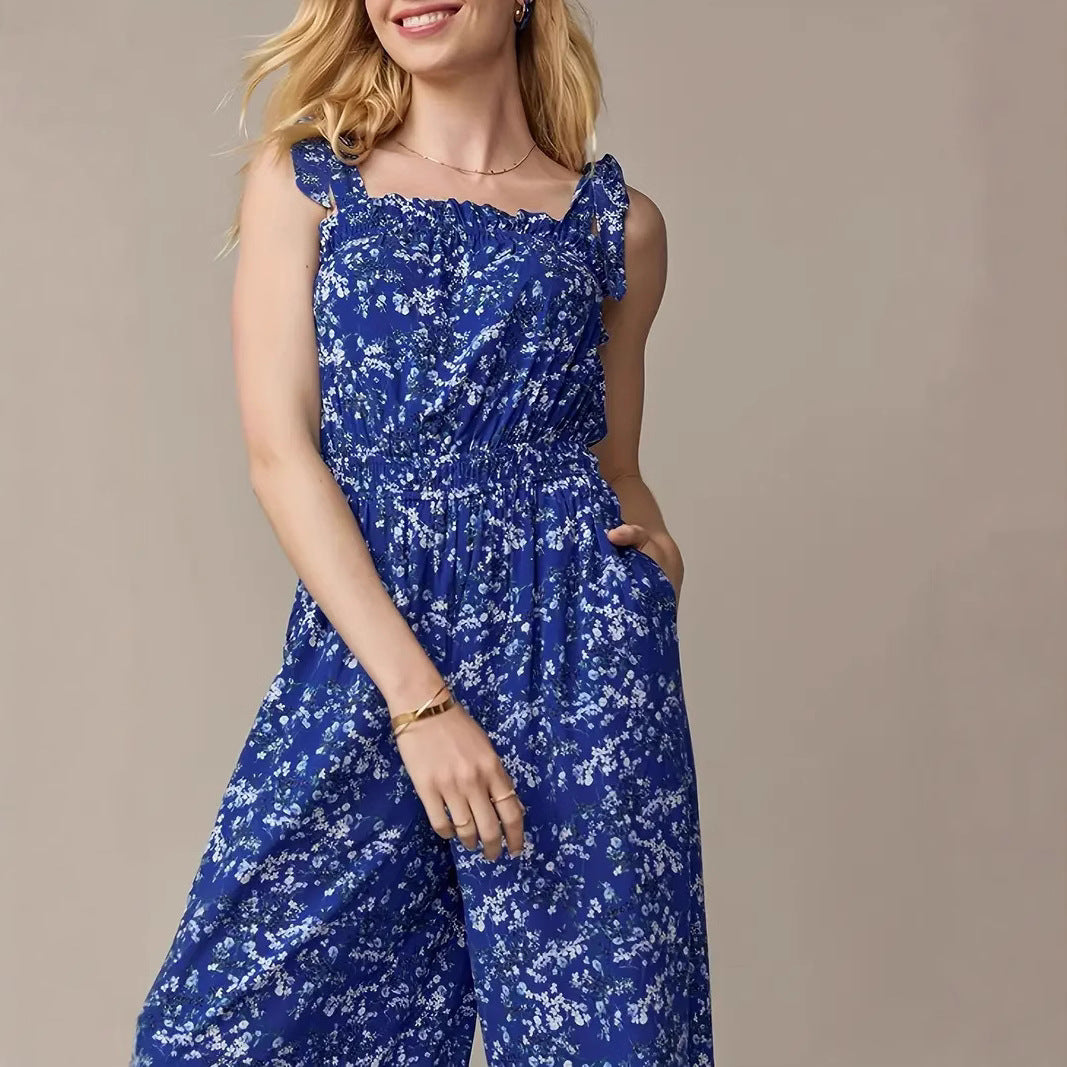 Women's jumpsuit with playful ruffle design and elastic waist insert