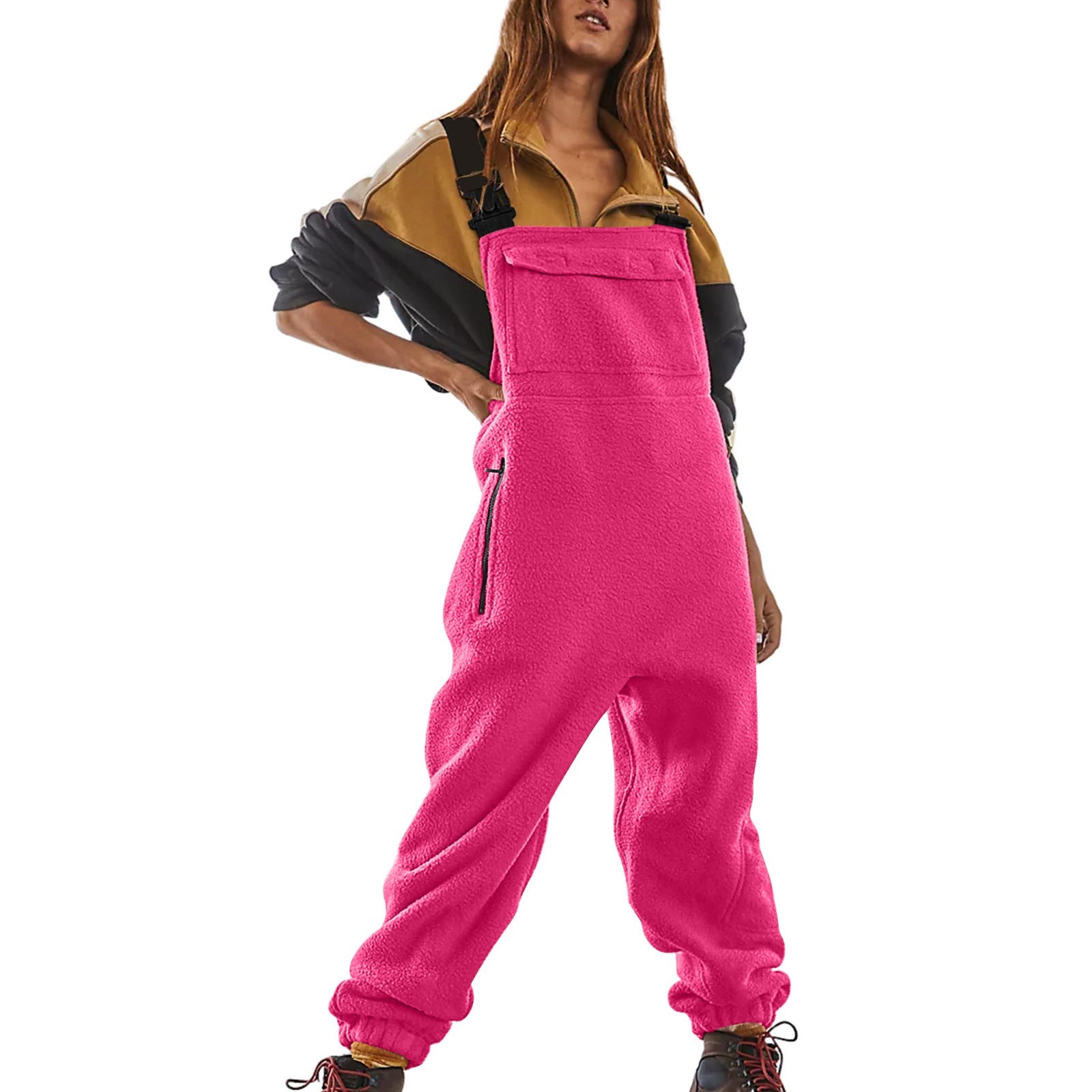 Women's Casual Fleece Overalls with Side Pockets
