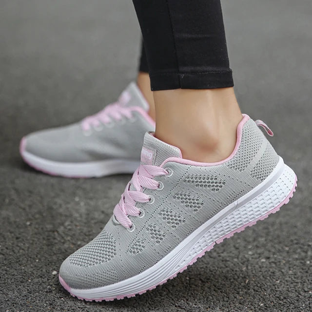 Ladies Breathable Mesh Fabric Laced Sneakers