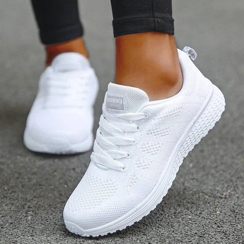Ladies Breathable Mesh Fabric Laced Sneakers