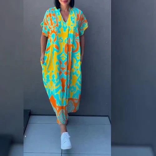 Lively Printed Kaftan Dress With Casual Fit for Women