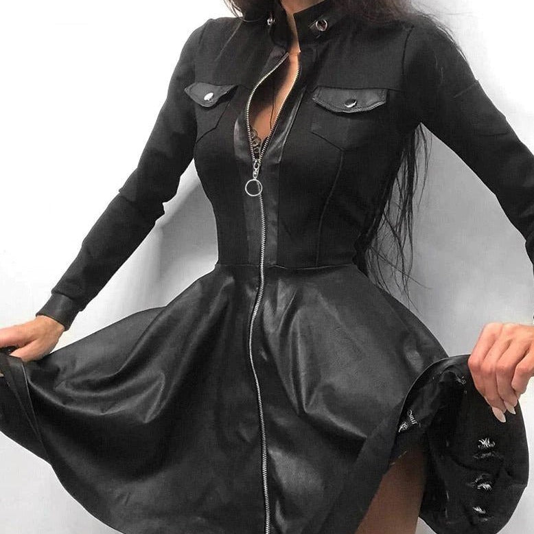Leather Zipper Mini Dress
