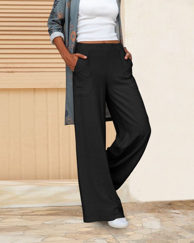 Soft Casual Loose Pants with Elastic Waistband and Pockets