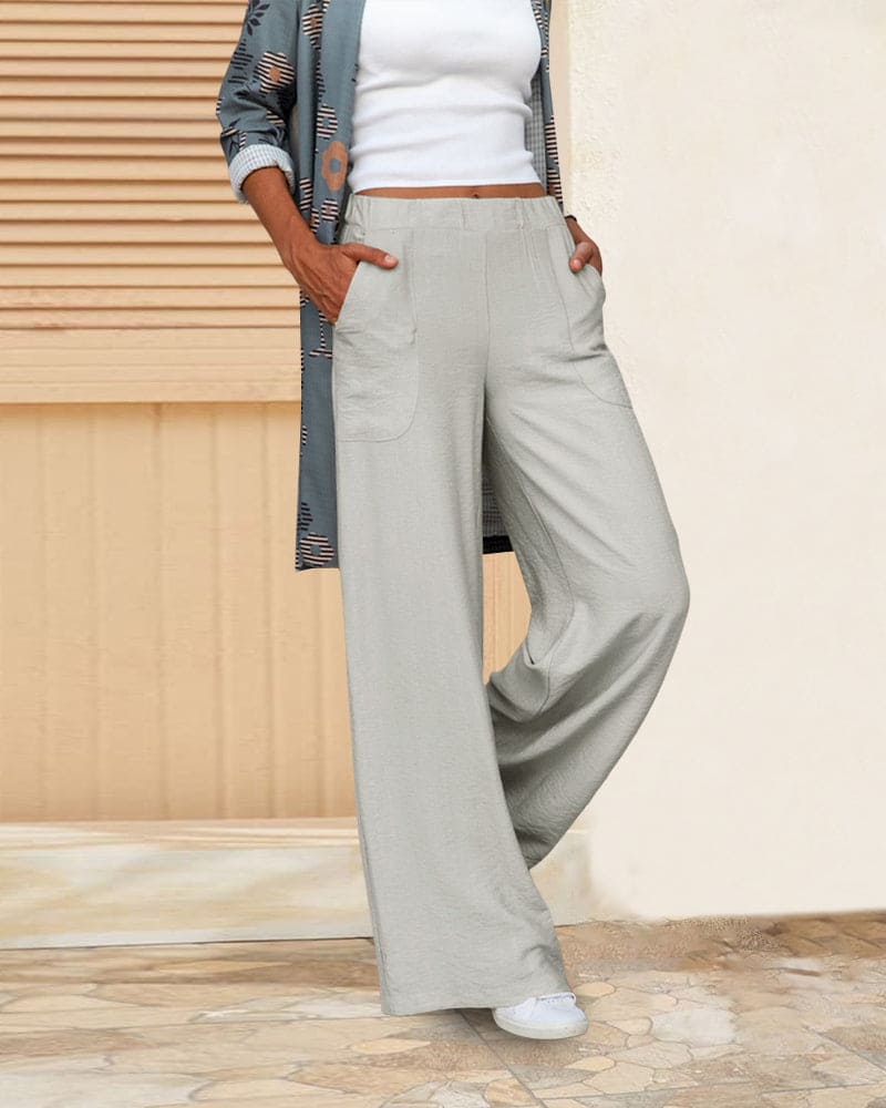 Soft Casual Loose Pants with Elastic Waistband and Pockets