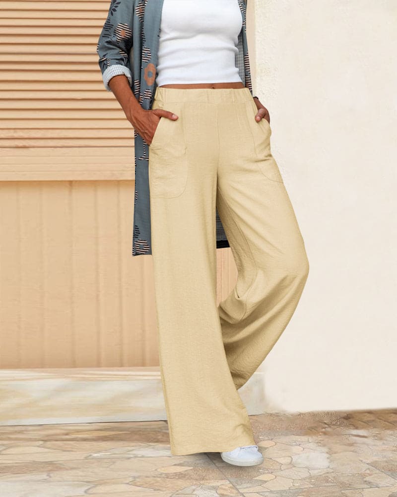 Soft Casual Loose Pants with Elastic Waistband and Pockets