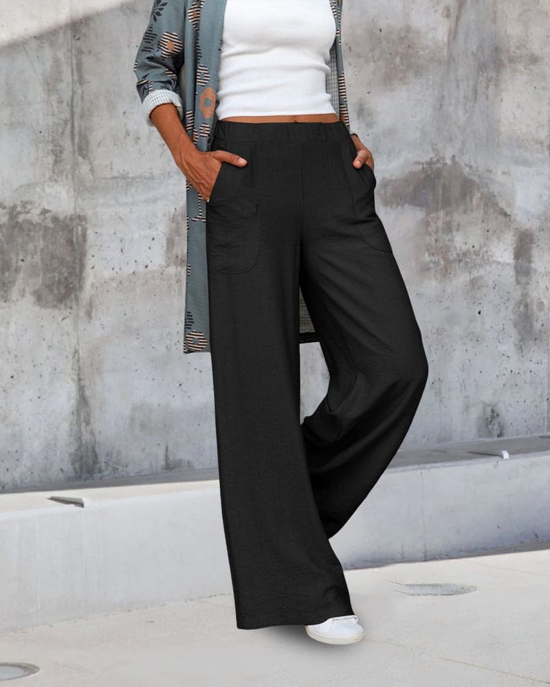 Soft Casual Loose Pants with Elastic Waistband and Pockets