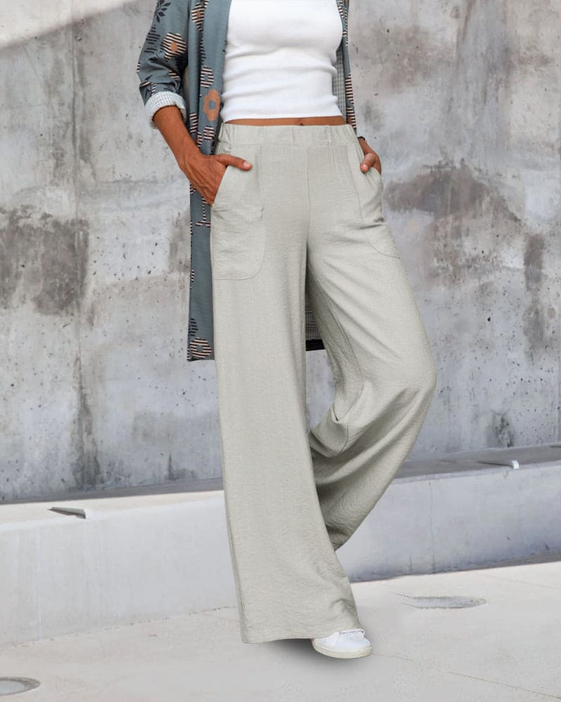 Soft Casual Loose Pants with Elastic Waistband and Pockets